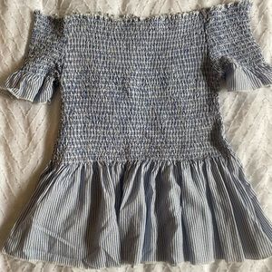 Japna Blue and white stripe off shoulder top XS